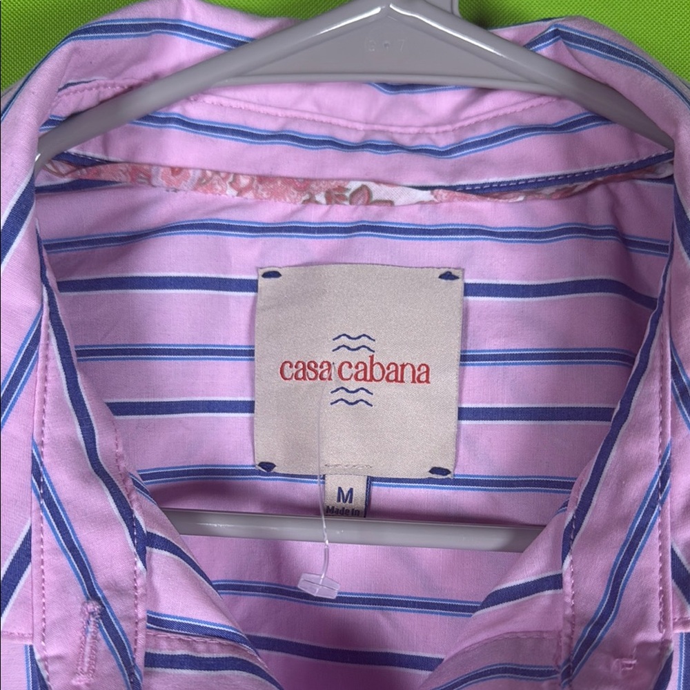 Elegant Pink and Blue Striped Midi blouse - Picture 2 of 12